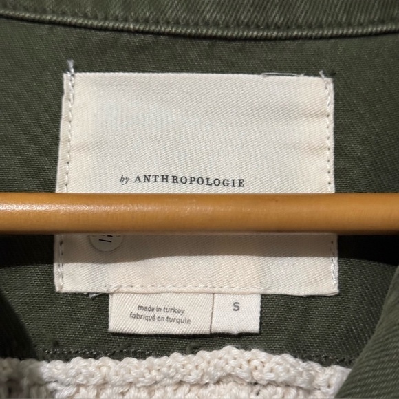 Anthropologie Crochet-Back Denim Utility Jacket Military Dark Green S - Picture 6 of 7